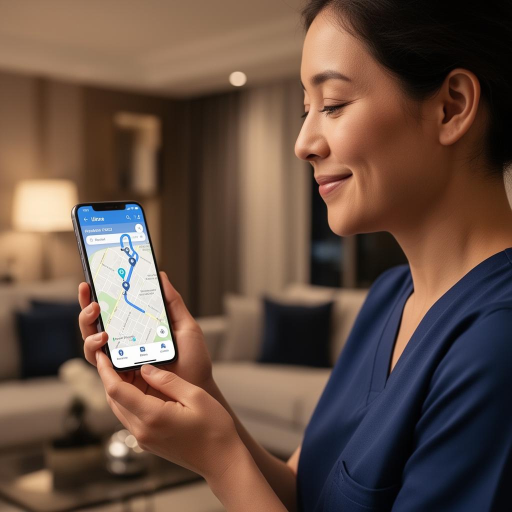 Caregiver checking live ride tracking on a phone